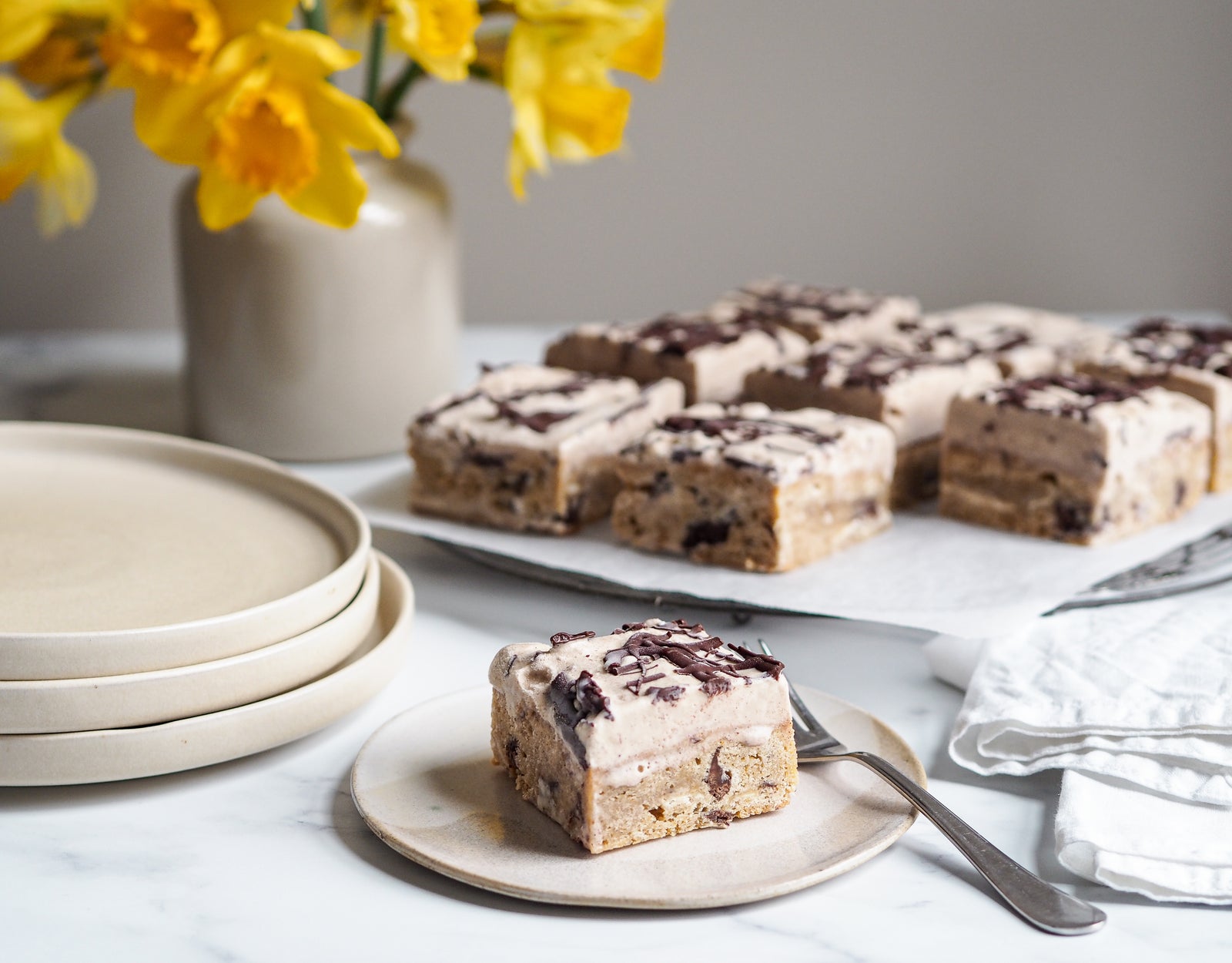 Hot Cross Blondies with Cinnamon Ice Cream and Dark Chocolate